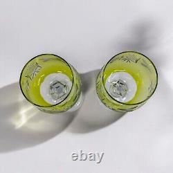 Bohème 2 Verres Vin Roemer Taillés Cristal Overlay Ancien Vert 21 cm Bel Etat