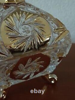 Bombonniere, Boîte À Bijoux, Sucrier En Verre Cristal Ciselé Et Doré Or Ancien