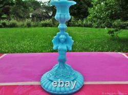 Bougeoir ancien Chimère opaline turquoise France Antique candlestick Chimere tur