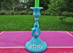 Bougeoir ancien Chimère opaline turquoise France Antique candlestick Chimere tur