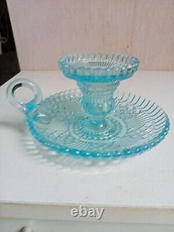 Bougeoir ancien signé portieux couleur turquoise hauteur 7,5 cm diamètre 13 cm