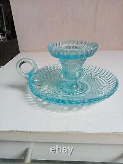 Bougeoir ancien signé portieux couleur turquoise hauteur 7,5 cm diamètre 13 cm