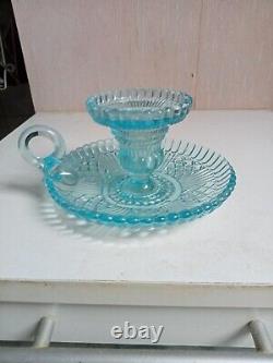 Bougeoir ancien signé portieux couleur turquoise hauteur 7,5 cm diamètre 13 cm
