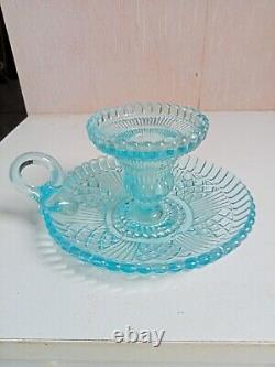 Bougeoir ancien signé portieux couleur turquoise hauteur 7,5 cm diamètre 13 cm