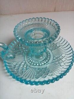 Bougeoir ancien signé portieux couleur turquoise hauteur 7,5 cm diamètre 13 cm
