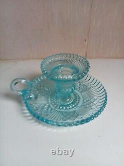 Bougeoir ancien signé portieux couleur turquoise hauteur 7,5 cm diamètre 13 cm