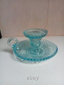 Bougeoir ancien signé portieux couleur turquoise hauteur 7,5 cm diamètre 13 cm