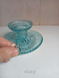 Bougeoir ancien signé portieux couleur turquoise hauteur 7,5 cm diamètre 13 cm