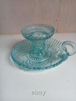 Bougeoir ancien signé portieux couleur turquoise hauteur 7,5 cm diamètre 13 cm