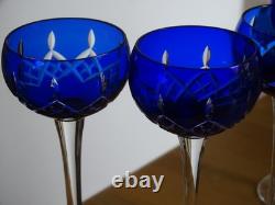 CRISTAL NANCY 4 ANCIENS VERRES A LIQUEUR DOUBLER COLORER BLEU COBALT ht 11,5 cm