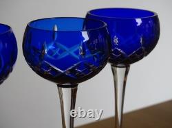 CRISTAL NANCY 4 ANCIENS VERRES A LIQUEUR DOUBLER COLORER BLEU COBALT ht 11,5 cm