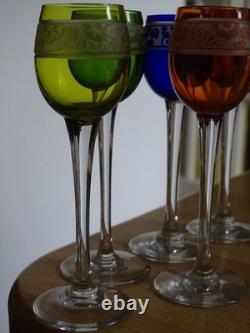 CRISTAL NANCY FRANCE 6 ANCIENS LIQUEUR OVERLAY ART DECO AUGUSTE HOUILLON 12,5 cm