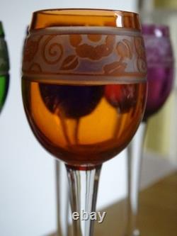 CRISTAL NANCY FRANCE 6 ANCIENS LIQUEUR OVERLAY ART DECO AUGUSTE HOUILLON 12,5 cm