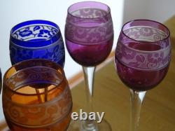 CRISTAL NANCY FRANCE 6 ANCIENS LIQUEUR OVERLAY ART DECO AUGUSTE HOUILLON 12,5 cm