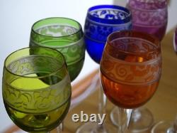 CRISTAL NANCY FRANCE 6 ANCIENS LIQUEUR OVERLAY ART DECO AUGUSTE HOUILLON 12,5 cm