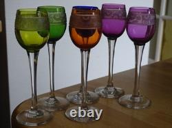 CRISTAL NANCY FRANCE 6 ANCIENS LIQUEUR OVERLAY ART DECO AUGUSTE HOUILLON 12,5 cm