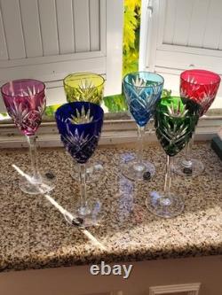 CRISTAL ST LOUIS 6 ANCIENS GRANDS VERRES À VIN COULEUR H 20 cm