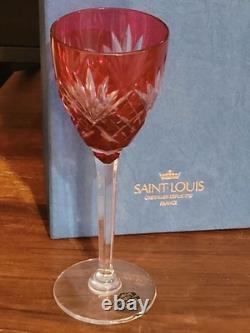 CRISTAL ST LOUIS 6 ANCIENS GRANDS VERRES À VIN COULEUR H 20 cm
