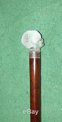 Canne ancienne objet d'art, pommeau pâte de verre (Lalique, Legras.)