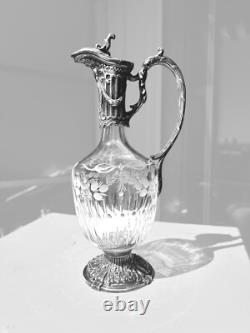 Carafe Ancienne Cristal mètal argenté France XIX ème Siècle