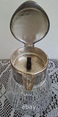 Carafe Rafraîchissoir Ancien + Tube Glaçons Verre Moulé + Métal Argenté