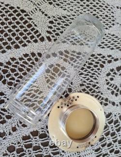 Carafe Rafraîchissoir Ancien + Tube Glaçons Verre Moulé + Métal Argenté