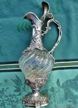 Carafe ancienne carafe VICTOR SAGLIER cristal argenté France Antique decanter de