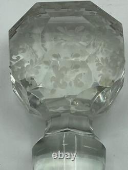 Carafe ancienne col argent massif poinçons cristal de Bohème gravé floral XIXe