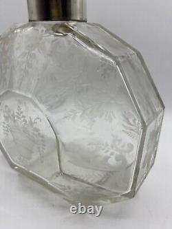 Carafe ancienne col argent massif poinçons cristal de Bohème gravé floral XIXe