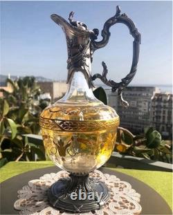 Carafe ancienne en cristal et métal argenté XIXe Siècle France