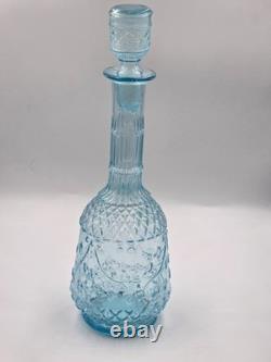 Carafe ancienne vere bleu pressé avec bouchon fin XIXe debut XXe decor relief