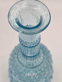 Carafe ancienne vere bleu pressé avec bouchon fin XIXe debut XXe decor relief