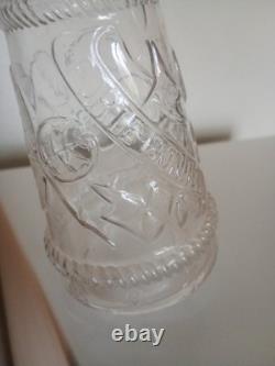 Carafe ancienne verre moulé incolore trèfle PORTE-BONHEUR relief+bouchon