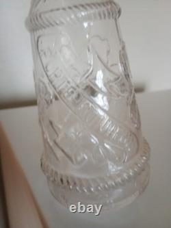 Carafe ancienne verre moulé incolore trèfle PORTE-BONHEUR relief+bouchon