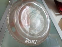 Carafe ancienne verre moulé incolore trèfle PORTE-BONHEUR relief+bouchon