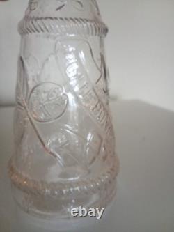 Carafe ancienne verre moulé incolore trèfle PORTE-BONHEUR relief+bouchon