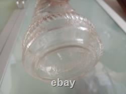 Carafe ancienne verre moulé incolore trèfle PORTE-BONHEUR relief+bouchon