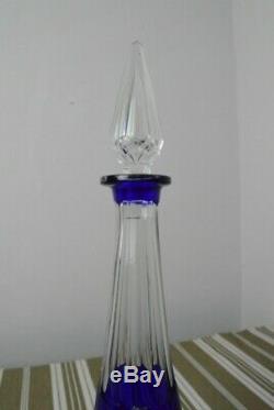 Carafe cristal de Bohème doublé taillé bleu cobalt ancienne
