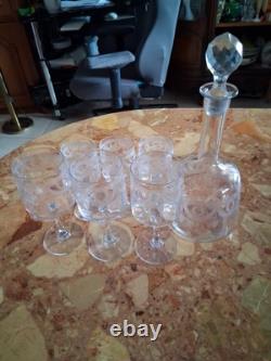 Carafe et 6 verres anciens Style Empire en Cristal Baccarat gravé