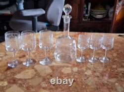 Carafe et 6 verres anciens Style Empire en Cristal Baccarat gravé