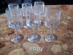 Carafe et 6 verres anciens Style Empire en Cristal Baccarat gravé