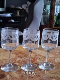 Carafe et 6 verres anciens Style Empire en Cristal Baccarat gravé