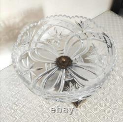 Centre de table ancien en cristal et étain doré vintage