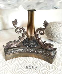Centre de table ancien en cristal et étain doré vintage