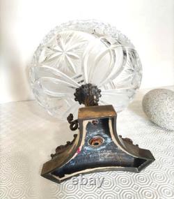 Centre de table ancien en cristal et étain doré vintage