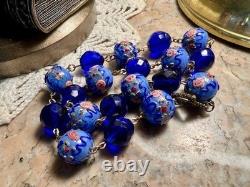Collier ancien perles lampwork verre Murano & Venise cristal bleu 45 cm