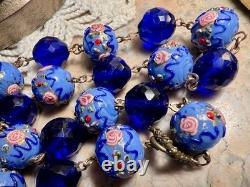 Collier ancien perles lampwork verre Murano & Venise cristal bleu 45 cm