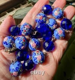 Collier ancien perles lampwork verre Murano & Venise cristal bleu 45 cm