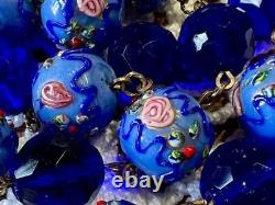 Collier ancien perles lampwork verre Murano & Venise cristal bleu 45 cm