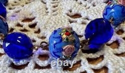 Collier ancien perles lampwork verre Murano & Venise cristal bleu 45 cm
